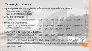 INTERAÇÃO TRÍPLICE


22/1/2014

Material didático Estatística Aplicada à
Agricultura, 2013-2.

22

 