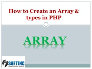 .
How to Create an Array &
types in PHP
 