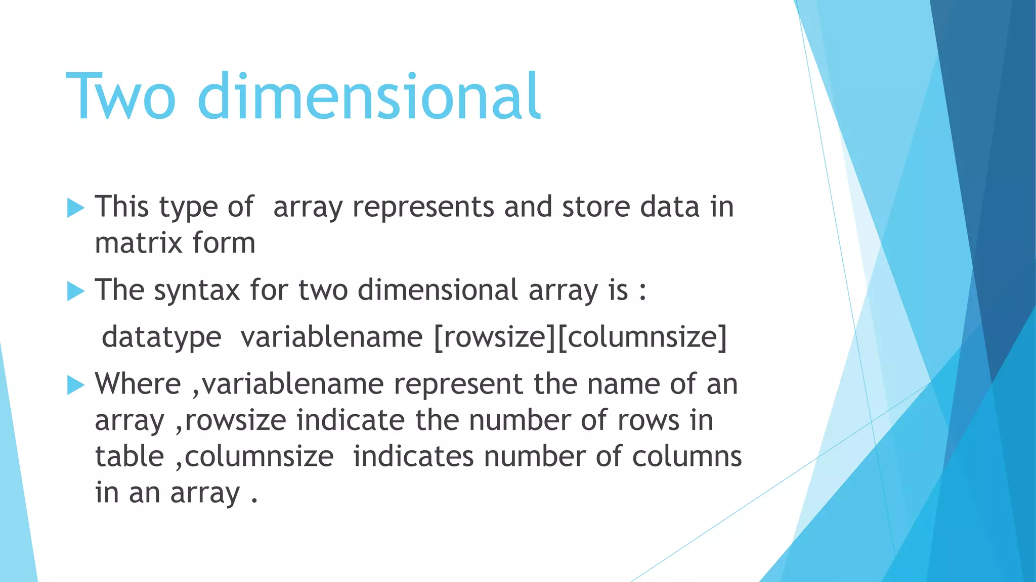 concept of Array, 1D & 2D array | PPT