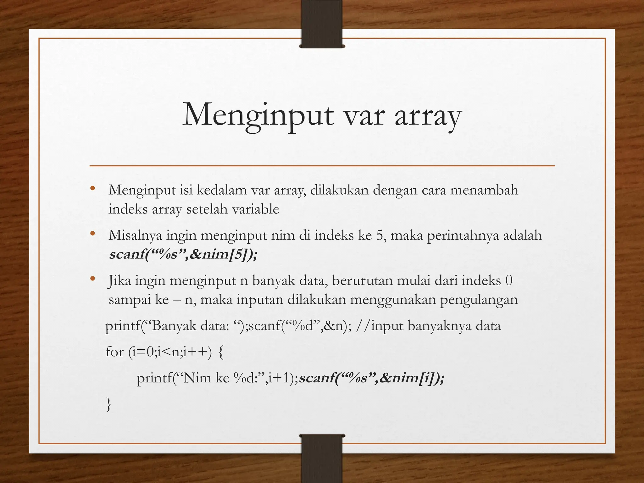 Pengantar Array satu dimensi. Pengenalan array | PPT