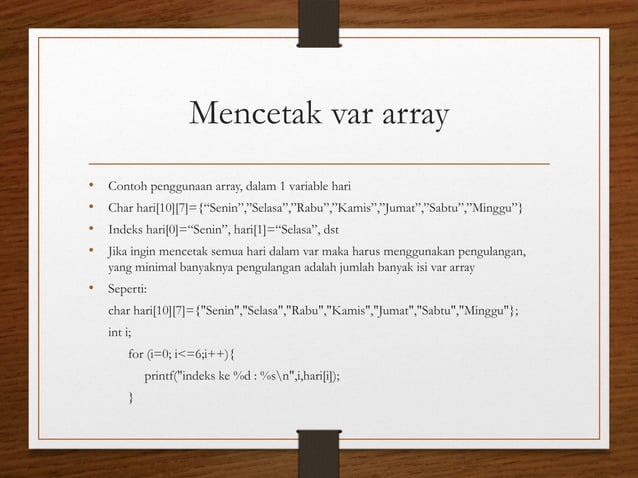 Pengantar Array satu dimensi. Pengenalan array | PPT