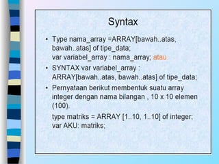 Materi dasar-dasar pemrograman_array pada pascal | PPT