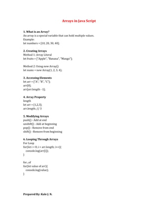 Comprehensive Guide to Arrays in JavaScript: Creation, Methods, and ...