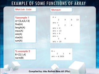 Matrices, Arrays and Vectors in MATLAB | PPT