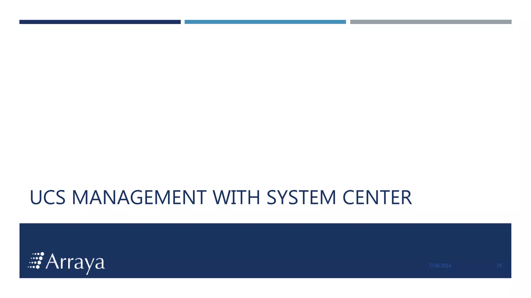 Arraya Solutions Confidential
UCS MANAGEMENT WITH SYSTEM CENTER
7/18/2014 19
 
