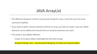 ArrayList in JAVA | PPTX