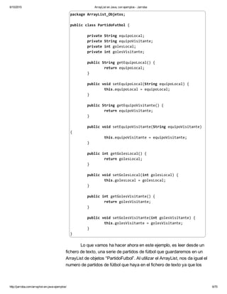 Array list en java, con ejemplos jarroba | PDF