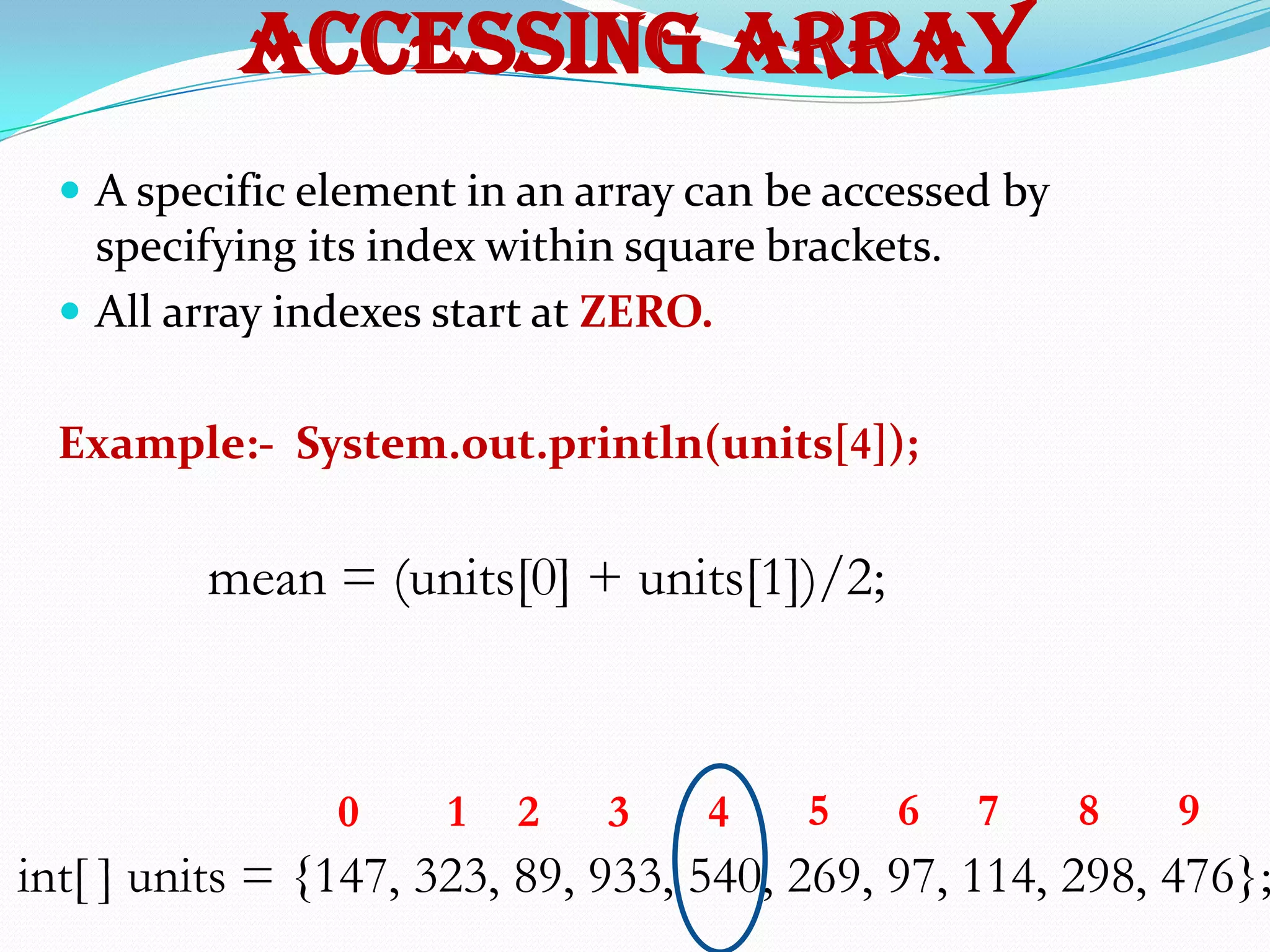 Arrays in Java | PPTX | Databases | Computer Software and Applications