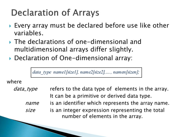 Arrays 1D and 2D , and multi dimensional | PPT