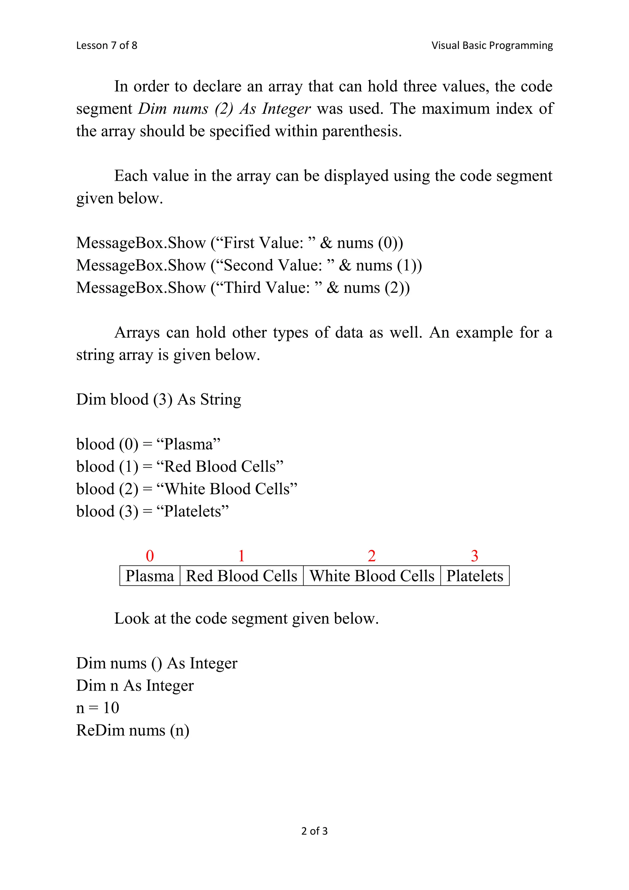 Arrays in Visual Basic Programming | PDF