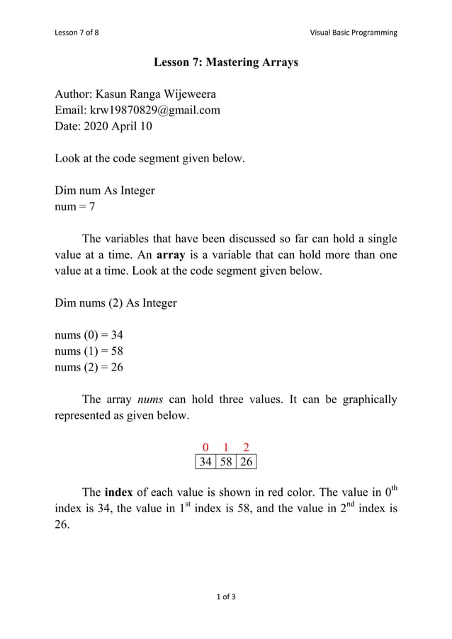 Arrays in Visual Basic Programming | PDF