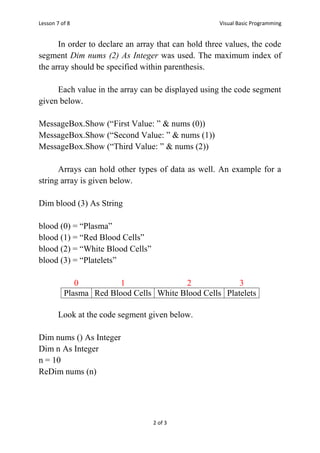 Arrays in Visual Basic Programming | PDF