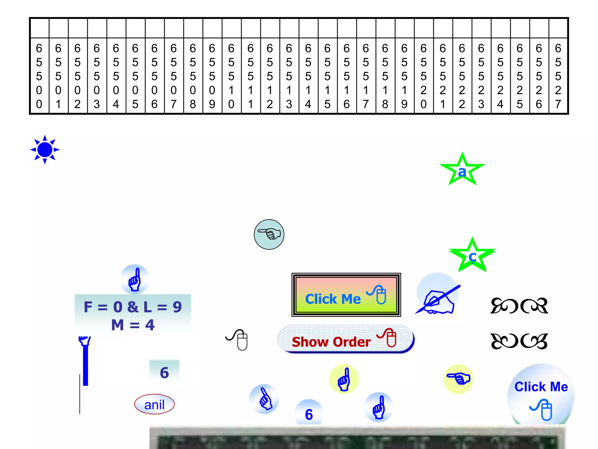 a Click Me  c   c 6   anil 6   Click Me  Show Order  6 5 5 0 0 6 5 5 0 1 6 5 5 0 2 6 5 5 0 3 6 5 5 0 4 6 5 5 0 5 6 5 5 0 6 6 5 5 0 7 6 5 5 0 8 6 5 5 0 9 6 5 5 1 0 6 5 5 1 1 6 5 5 1 2 6 5 5 1 3 6 5 5 1 4 6 5 5 1 5 6 5 5 1 6 6 5 5 1 7 6 5 5 1 8 6 5 5 1 9 6 5 5 2 0 6 5 5 2 1 6 5 5 2 2 6 5 5 2 3 6 5 5 2 4 6 5 5 2 5 6 5 5 2 6 6 5 5 2 7  F = 0 & L = 9 M = 4 