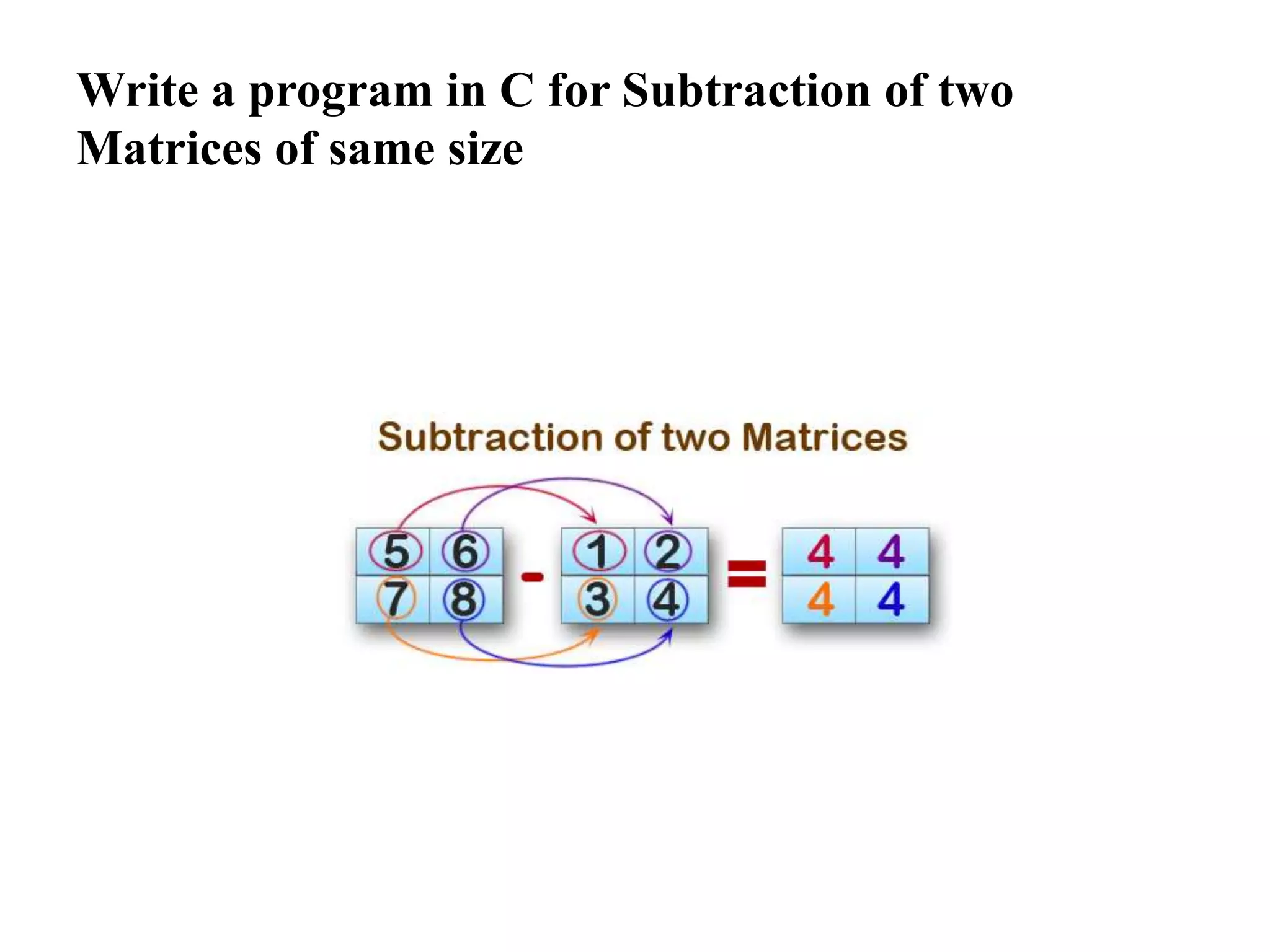 Write a program in C for Subtraction of two
Matrices of same size
 