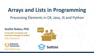 Arrays and Lists in C#, Java, Python and JavaScript | PPT
