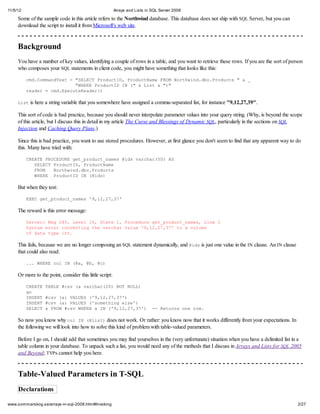 Arrays and lists in sql server 2008 | PDF