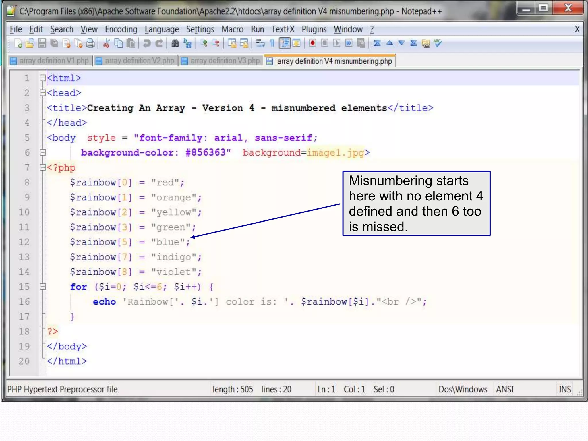 Misnumbering starts
here with no element 4
defined and then 6 too
is missed.
 