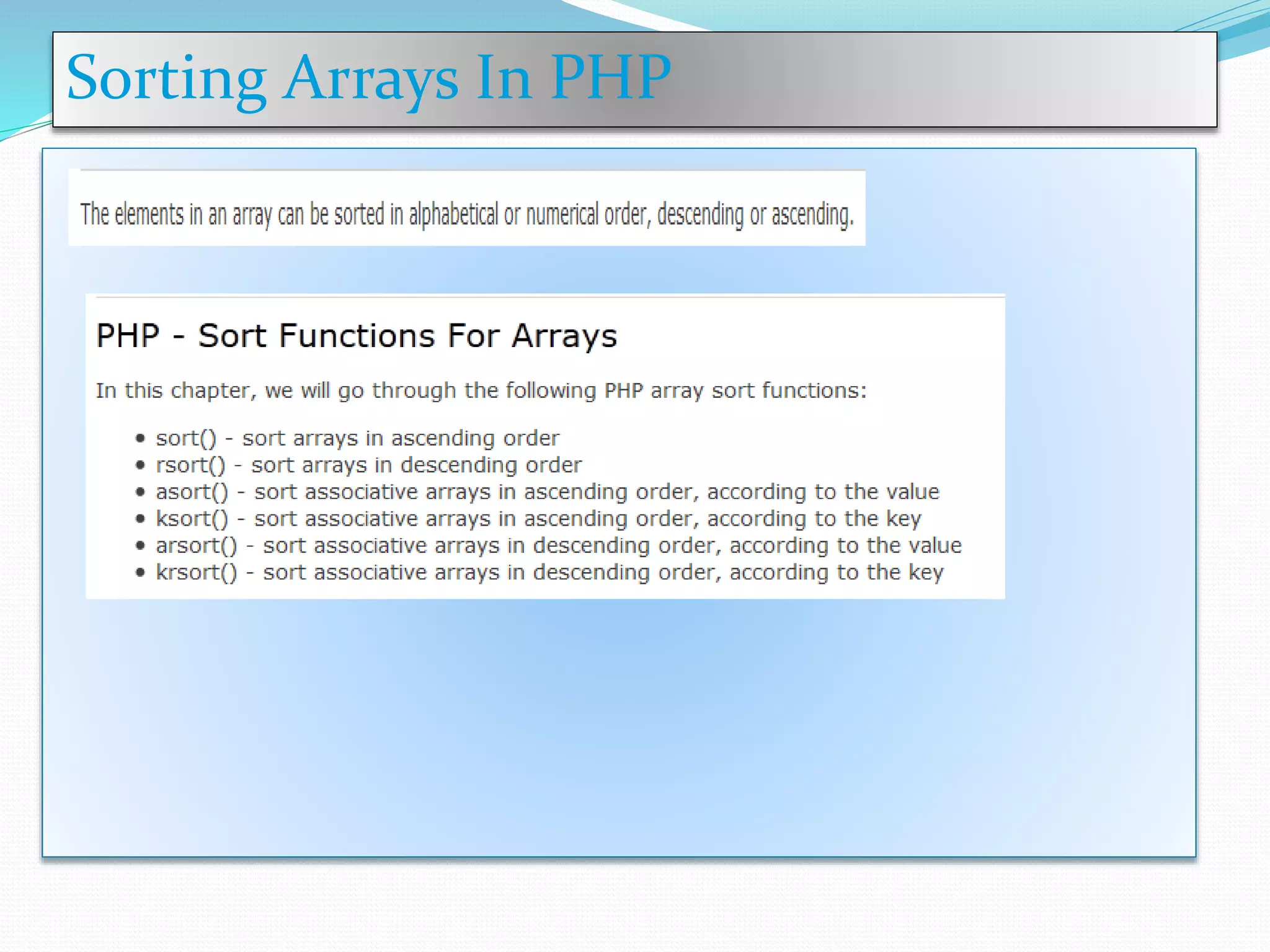 Sorting Arrays In PHP
 
