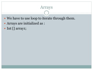 Arrays introduction- JAVA | PPT