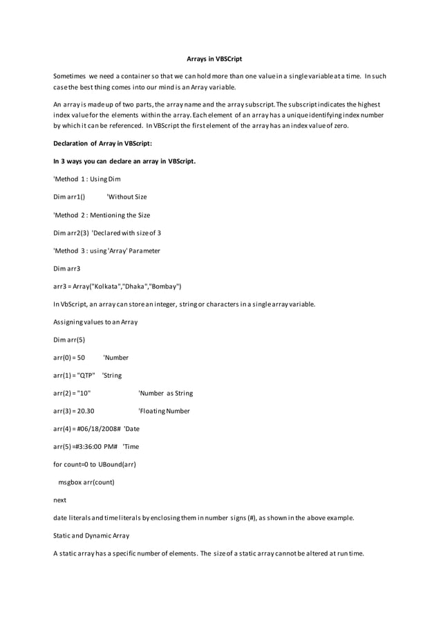 Arrays in vbscript pdf