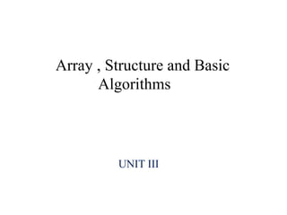 Array , Structure and Basic
Algorithms
UNIT III
 