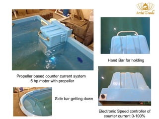 Propeller based counter current system 
5 hp motor with propeller 
Hand Bar for holding 
Electronic Speed controller of 
counter current 0-100% 
Side bar getting down 
 