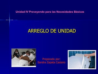 Unidad IV Proveyendo para las Necesidades Básicas ARREGLO DE UNIDAD  Preparado por: Sandra Zapata Casiano 