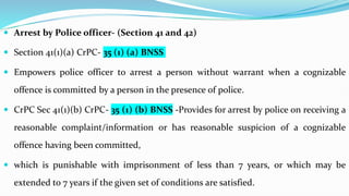Arrest of Persons under crpc and now BNSS | PDF