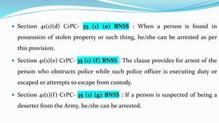 Arrest of Persons under crpc and now BNSS | PDF