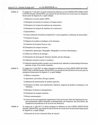 Arrêté salaire minimum juillet 2017 