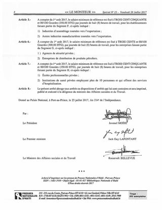 Arrêté salaire minimum juillet 2017 