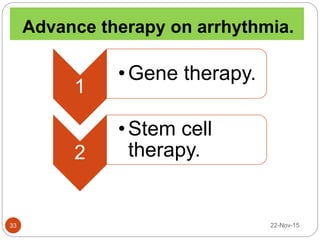 Advance therapy on arrhythmia.
22-Nov-1533
1
•Gene therapy.
2
•Stem cell
therapy.
 