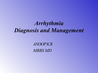 Arrhythmia
Diagnosis and Management
ANOOPKR
MBBS MD
 