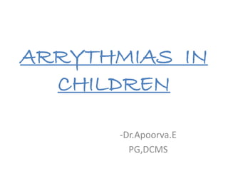 ARRYTHMIAS IN
CHILDREN
-Dr.Apoorva.E
PG,DCMS
 