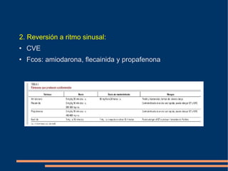 2. Reversión a ritmo sinusal: CVE Fcos: amiodarona, flecainida y propafenona 