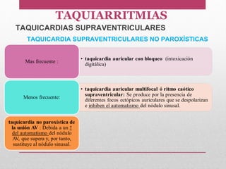 TAQUICARDIAS SUPRAVENTRICULARES
TAQUICARDIA SUPRAVENTRICULARES NO PAROXÍSTICAS
TAQUIARRITMIAS
 
