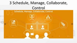 3 Schedule, Manage, Collaborate,
Control
 