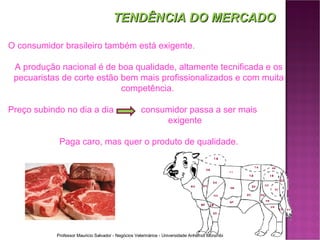 O consumidor brasileiro também está exigente.  A produção nacional é de boa qualidade, altamente tecnificada e os pecuaristas de corte estão bem mais profissionalizados e com muita competência.  Preço subindo no dia a dia    consumidor passa a ser mais  exigente Paga caro, mas quer o produto de qualidade. TENDÊNCIA DO MERCADO 