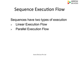 Arrow Devices Pvt Ltd
Sequence	
  Execu7on	
  Flow	
  
Sequences have two types of execution
Ø  Linear Execution Flow
Ø  Parallel Execution Flow
 