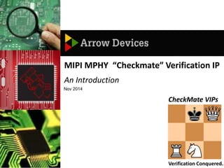 MIPI MPHY “Checkmate” Verification IP 
An Introduction 
Nov 2014 
CheckMate VIPs 
Verification Conquered. 
 