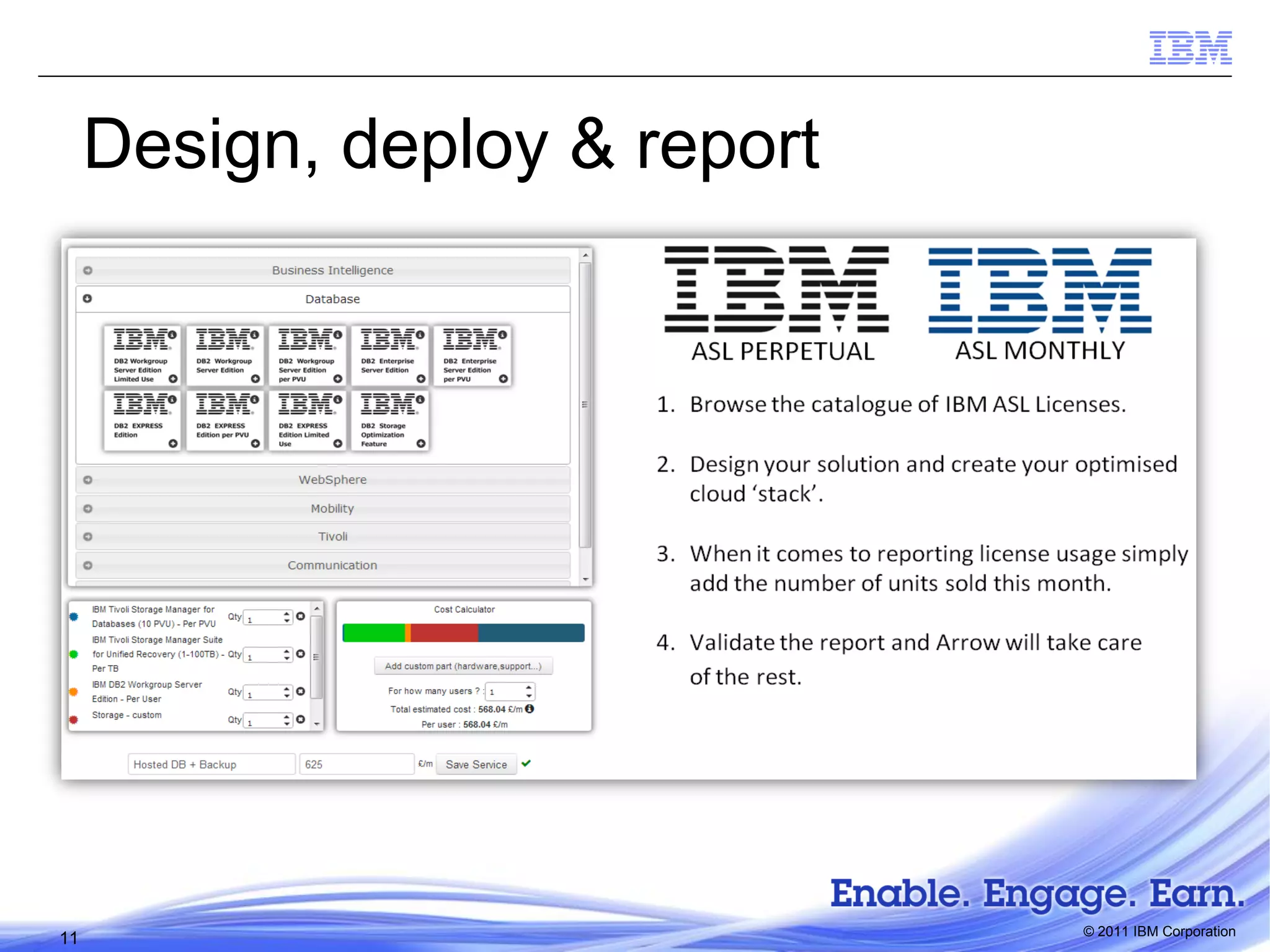 Design, deploy & report

11

© 2011 IBM Corporation

 