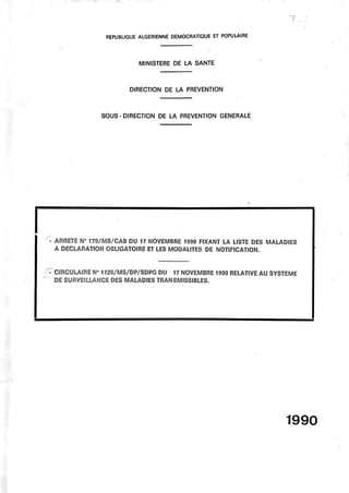 Les maladies à déclaration obligatoire-Arrêté 179 et circulaire 1126 MDO 1990
