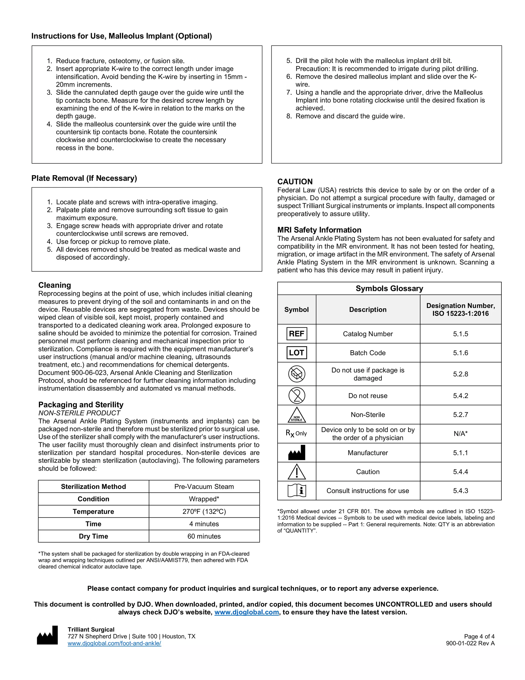 Arsenal Ankle Plating System - Implant Materials | Indications ...