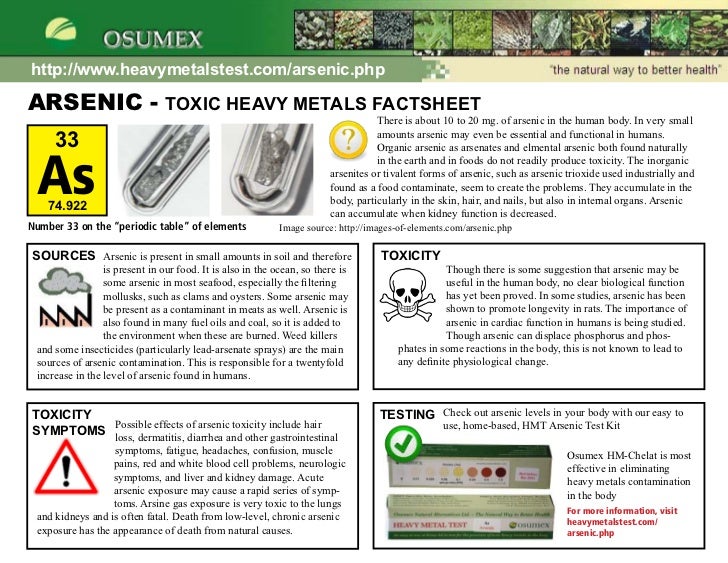 Arsenic Toxicity and Symptoms Factsheet