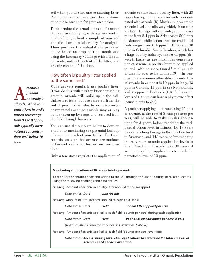 Arsenic in Poultry Litter Organic Regulations