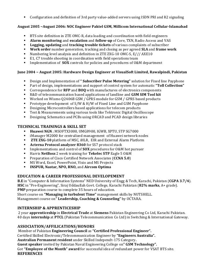 telecom engineer resumes