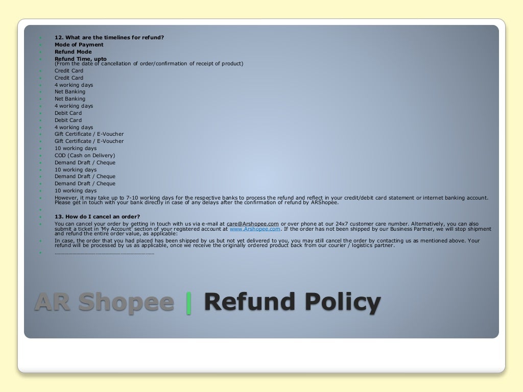 Refund policy - AR shopee