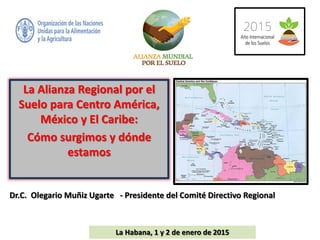 La Alianza Regional por el
Suelo para Centro América,
México y El Caribe:
Cómo surgimos y dónde
estamos
Dr.C. Olegario Muñiz Ugarte - Presidente del Comité Directivo Regional
La Habana, 1 y 2 de enero de 2015
 
