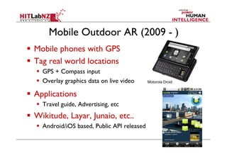 AR Today
! Key Technologies Available
-  Robust tracking (Computer Vision, GPS/sensors)
-  Display (Handheld, HMDs)
-  Inp...