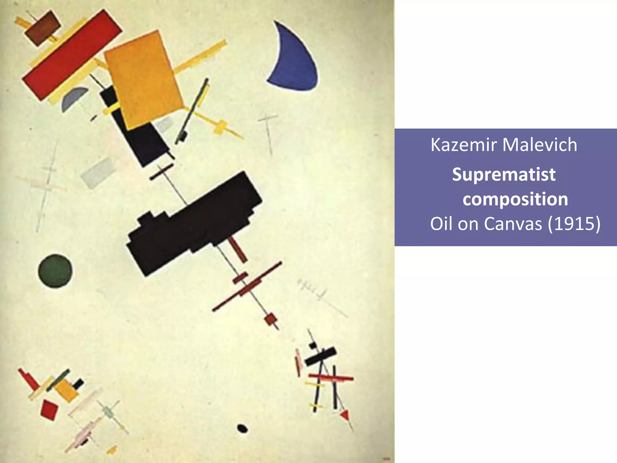Kazemir Malevich
   Suprematist
    composition
Oil on Canvas (1915)
 